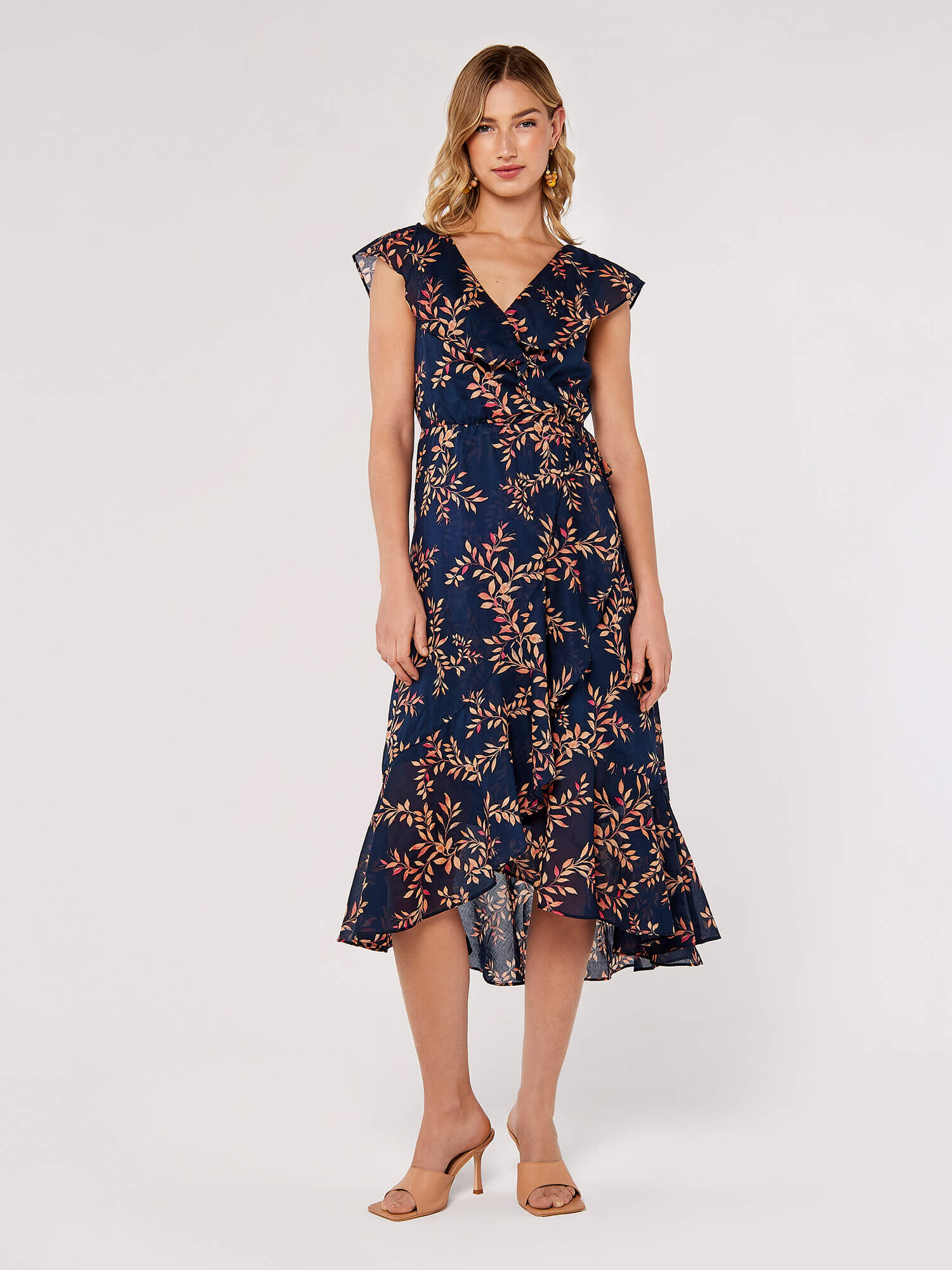Navy ruffle midi dress 2025