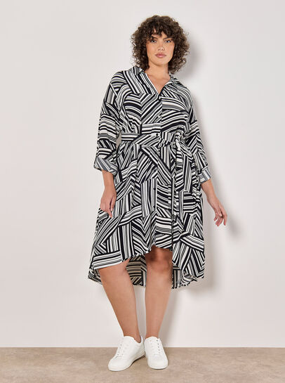 Curve Geo Lines Shirt Midi Dress