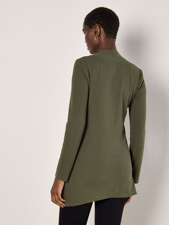 Wrap Hem Ribbed Tunic Top, Khaki, large