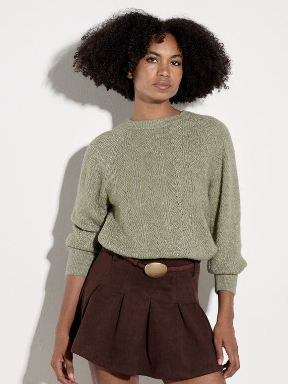 Chevron Pointelle Shimmer Jumper, Mint, large