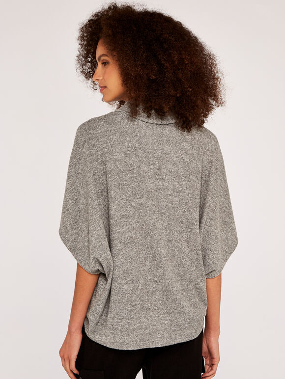 Roll Neck Ribbed Cape, Grey, large