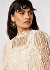 Puff Sleeve Floral Lace Top, Stone, large