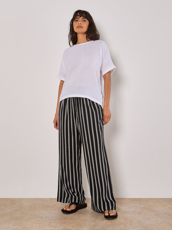 Textured Cotton Button Back T-Shirt, White, large