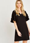 Black Ruffle V-Neck Shift Dress, Black, large