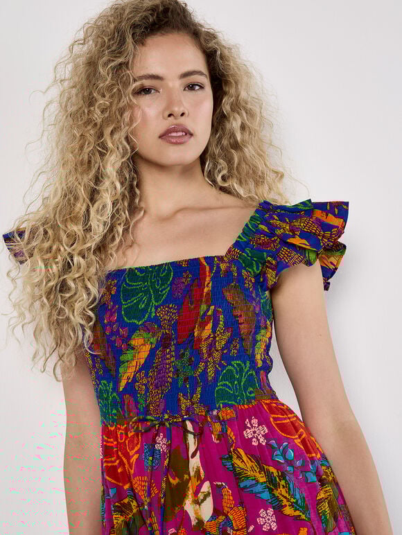 Colour Pop Parrot Print Maxi Dress, Assorted, large