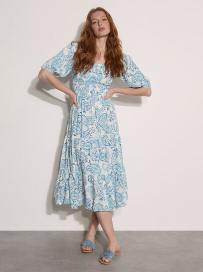 Paisley Print Milkmaid Midi Dress