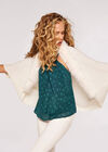 Faux Fur Trim Cocoon Shrug, Cream, large