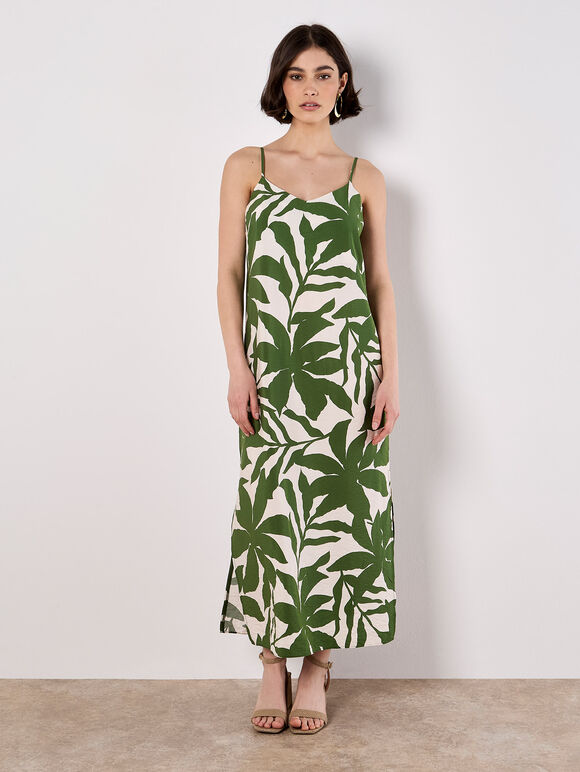 Floral Silhouette Cami Midi Dress, Green, large