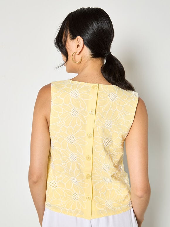 Floral Lace Embroidered Shell Top

, Yellow, large