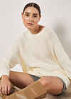 Oversized Boucle Patch Pocket Jumper, Cream, large