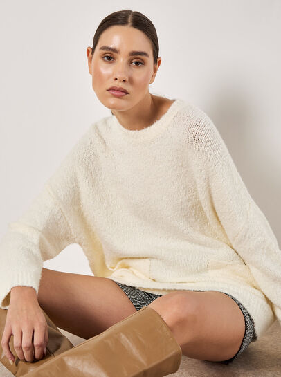 Oversized Boucle Patch Pocket Jumper