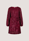 Chevron Sequin Belted Mini Dress, Burgundy, large