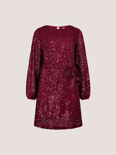 Chevron Sequin Belted Mini Dress