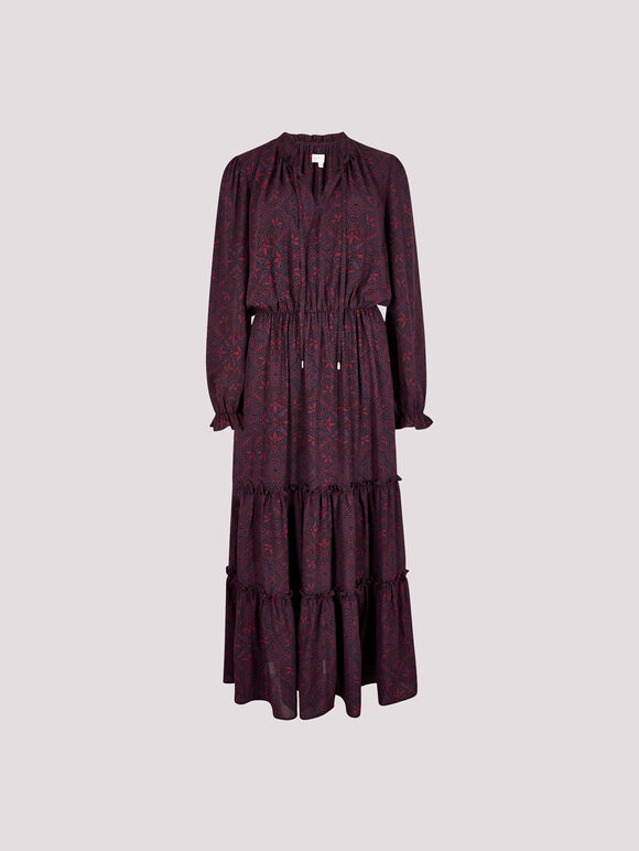 Mosaic Print Chiffon Maxi Dress, Burgundy, large