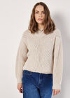 Chunky Cable Knit Jumper, Stone, large