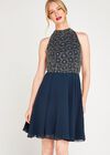 Beaded Halter Neck Swing Dress, Navy, large