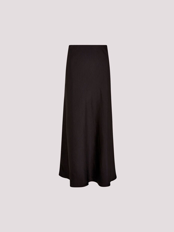 Satin Bias Midi Skirt, Black, large