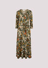 Floral Leaf Print Midaxi Dress, Khaki, large