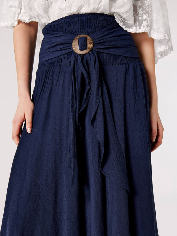 Shimmer Coconut Buckle Skirt, Navy, large