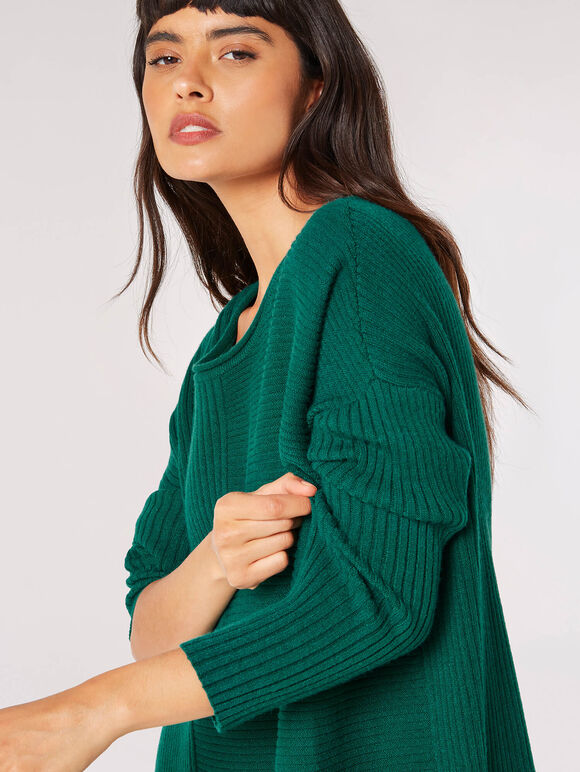 Oversized Ribbed Jumper, Green, large