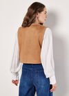 Embroidered Suedette Waistcoat, Brown, large