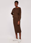 Ribbed Knit Midi Skirt, Brown, large