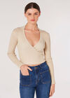 Ribbed Wrap Crop Top, Stone, large