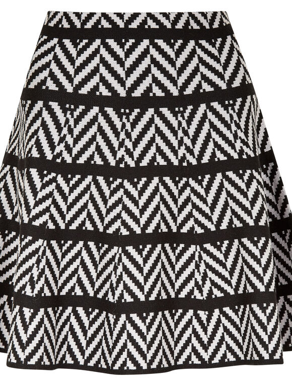 Chevron Flair Knit Skirt, Black, large