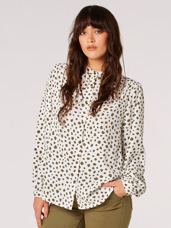 Irregular Spot Oversized Blouse, Khaki, large