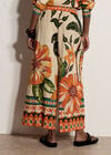 Tropical Floral Print Culotte Trousers, Stone, large