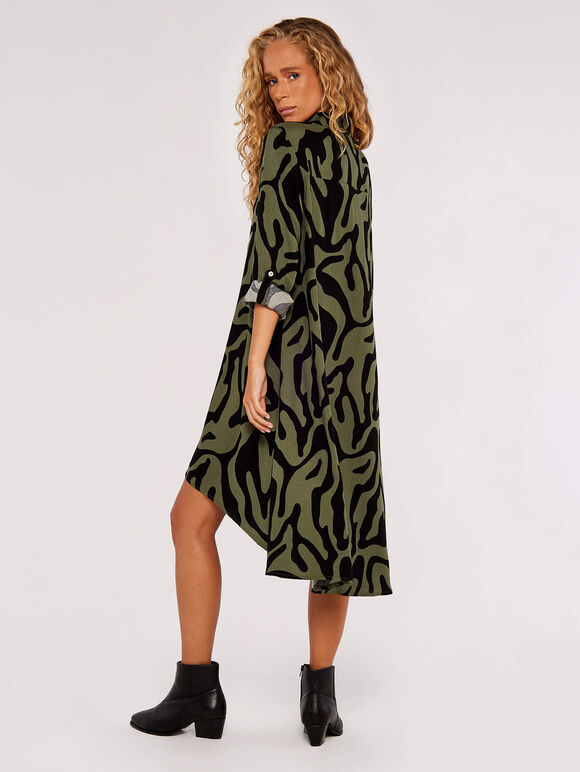 Swirl Print High-Low Mini Dress, Khaki, large