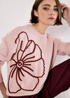 Large Embroidered Flowers Jumper, Pink, large