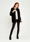 Self Stripe Faux Fur Jacket, Black, large