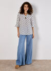 Polka Dot Bell Sleeve Blouse, White, large