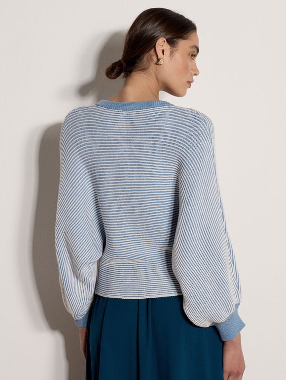 Ribbed Stripe Batwing Jumper, Blue, large