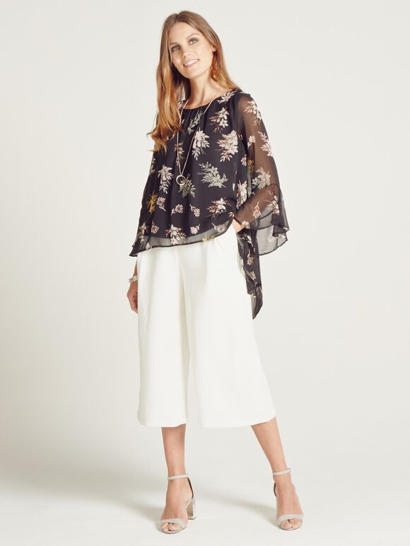 Vintage Floral Flute Sleeve Blouse, Black, large