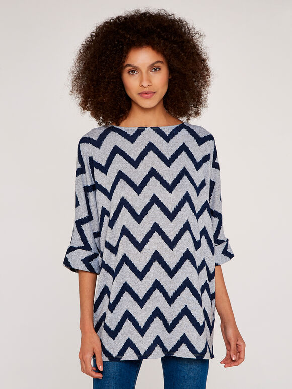 Chevron Stripe Batwing Top, Grey, large