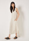 Linen Blend Zip Maxi Dress, Stone, large