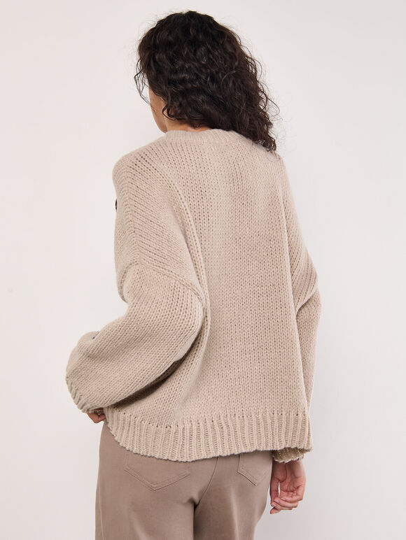 Embroidered Flower Jumper, Stone, large