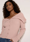 Wide Collar Ribbed Knit Cardigan, Pink, large