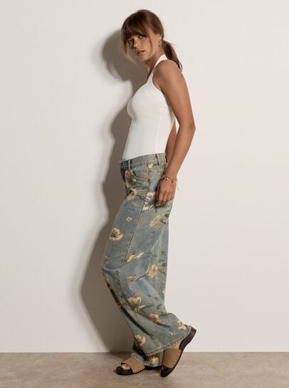 Floral Print Ankle-Length Jeans