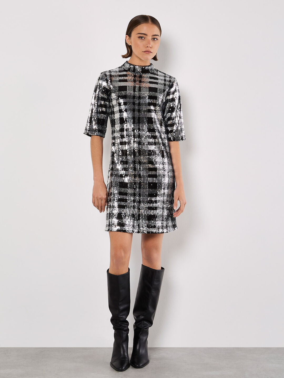 Image of Sequin Check Bodycon Mini Dress