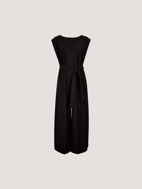 Wide Leg Cotton Jumpsuit, Black, large