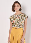 Tropical Leaf Split Back Top, Stone, large