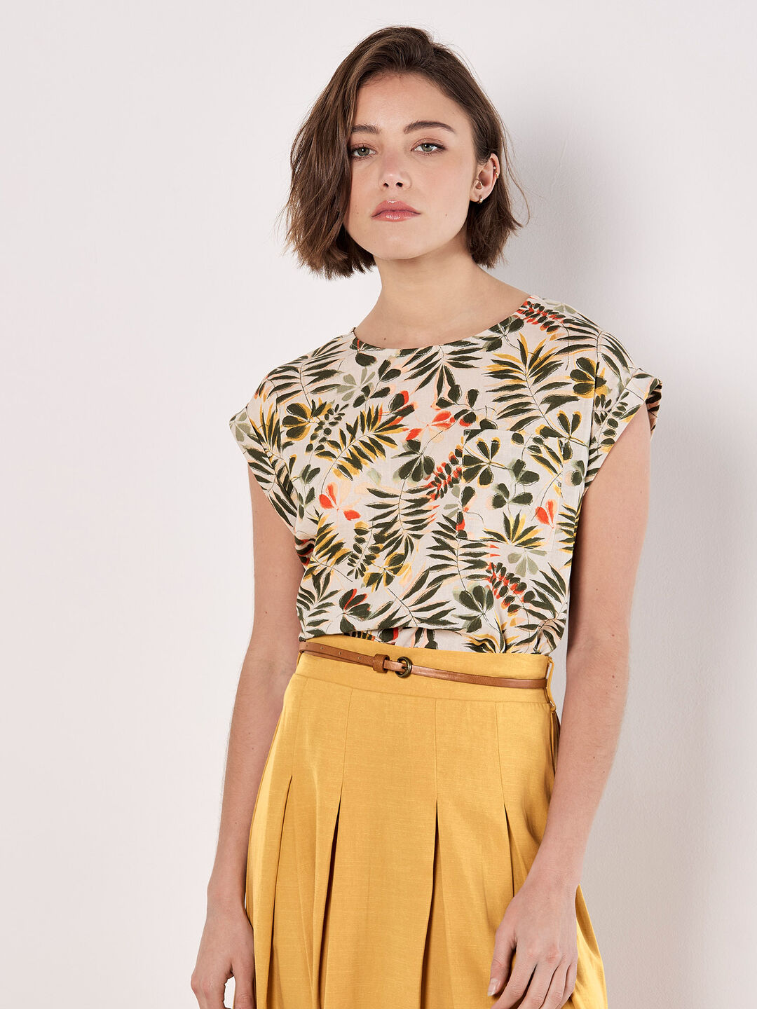 Image of Tropical Leaf Split Back Top