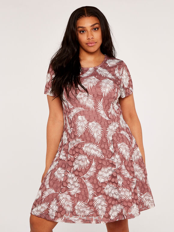 Curve Fern Rubber Print Skater Dress, Lilac, large