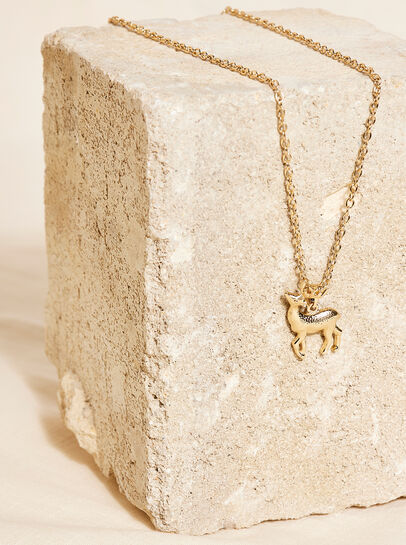 Gold Tone Reindeer Necklace