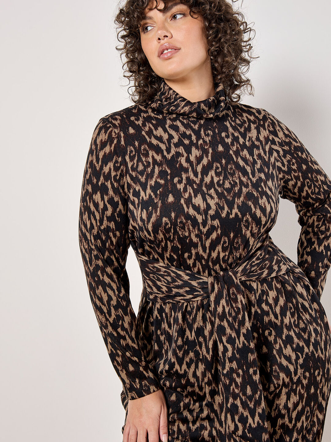 Image of Curve Abstract Print Soft Knit Midi Dress