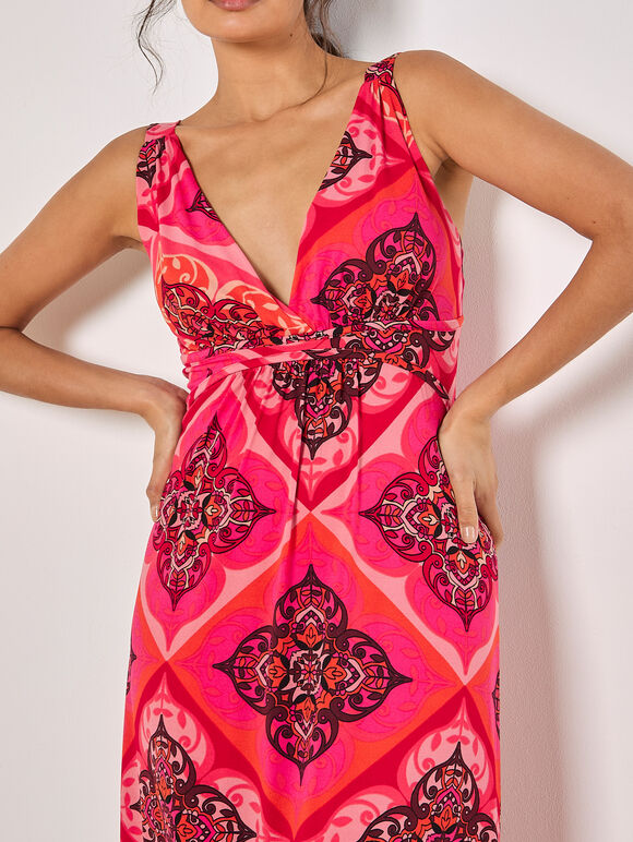 Tile Print Jersey Maxi Dress, Red, large