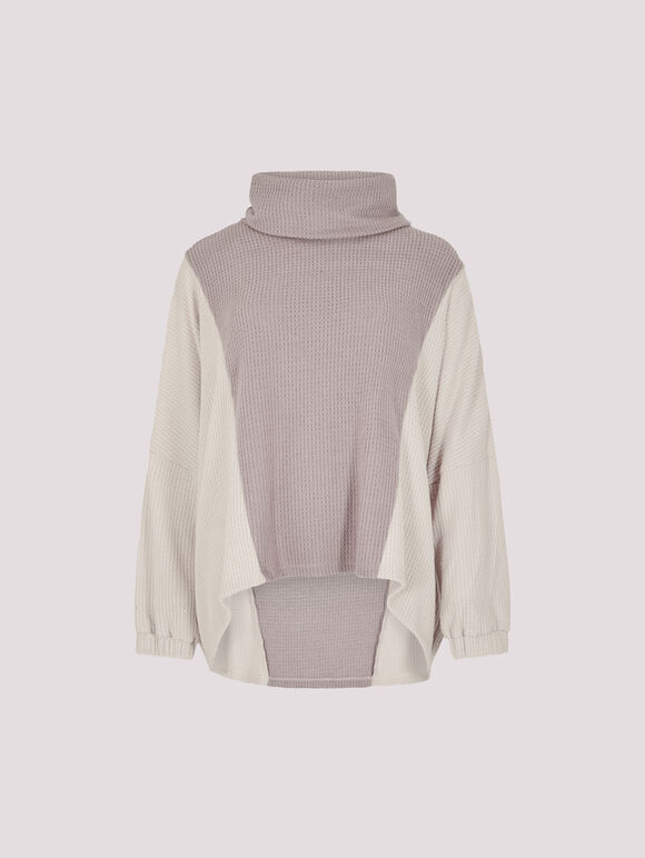 Colour Block Cowl Neck Top, Stone, large
